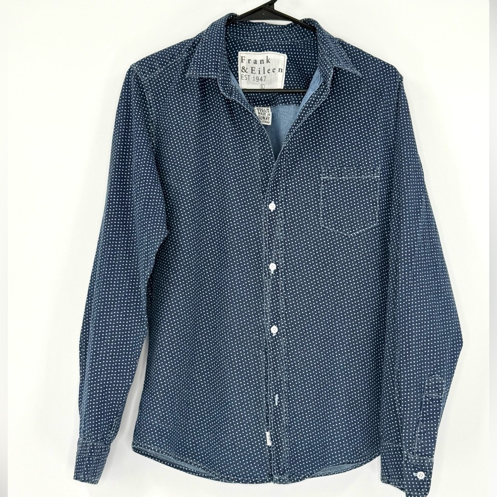 Frank & Eileen‎ Barry Polka Heart Dot Button-Up Poplin Shirt Blouse, Size L